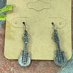 Fashion Small Dangle Silver Toned Guitar Earrings Hook Backs
